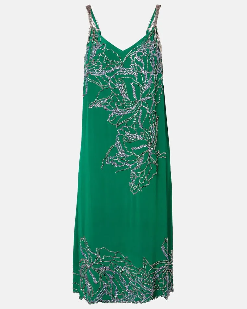 Dries van Noten Verziertes Slipdress aus Seide Grün