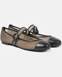 Aquazzura Mary-Jane-Ballerinas Solstice aus Mesh und Leder Schwarz