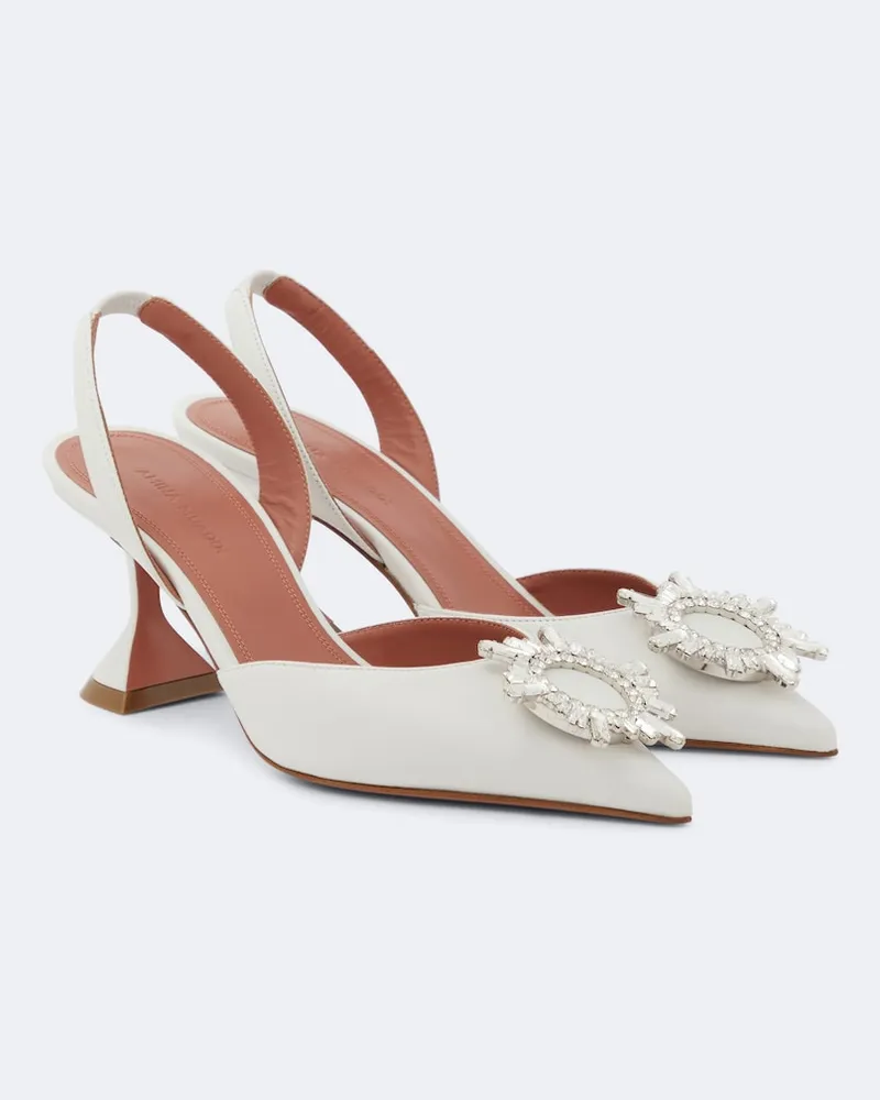 Amina Muaddi Verzierte Slingback-Pumps Begum 70 aus Leder Weiß