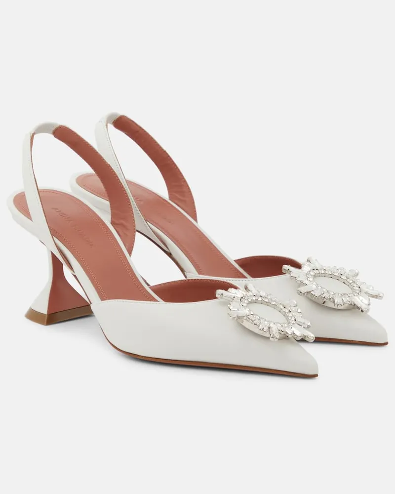 Amina Muaddi Verzierte Slingback-Pumps Begum 70 aus Leder Weiß