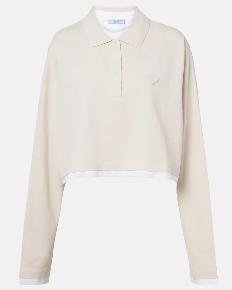 Prada Polohemd aus Baumwoll-Piqué und Jersey Beige