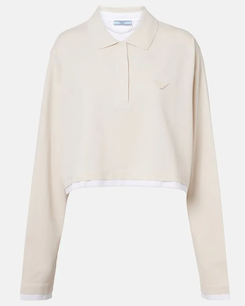 Prada Polohemd aus Baumwoll-Piqué und Jersey Beige