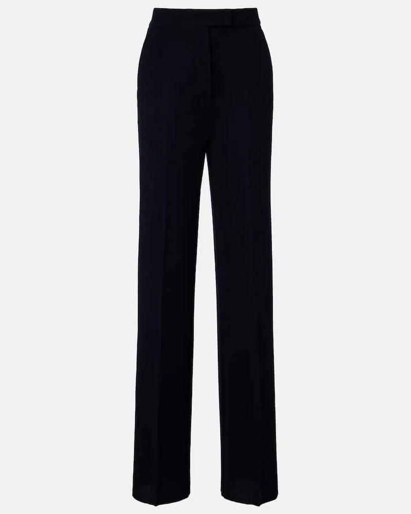 Max Mara Weite Hose Attinia aus Schurwoll-Piqué Blau