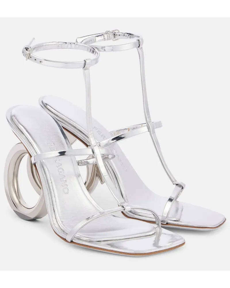 Ferragamo Sandalen Elina 105 aus Metallic-Leder Silber