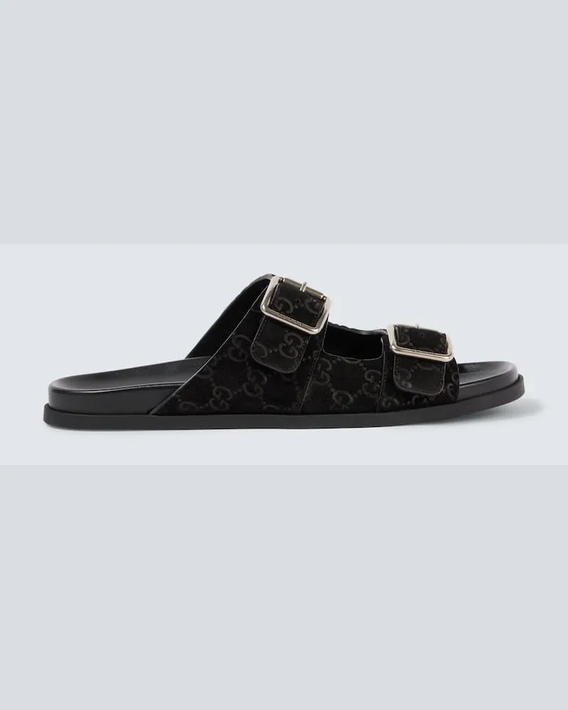 Gucci Sandalen GG aus Veloursleder Schwarz