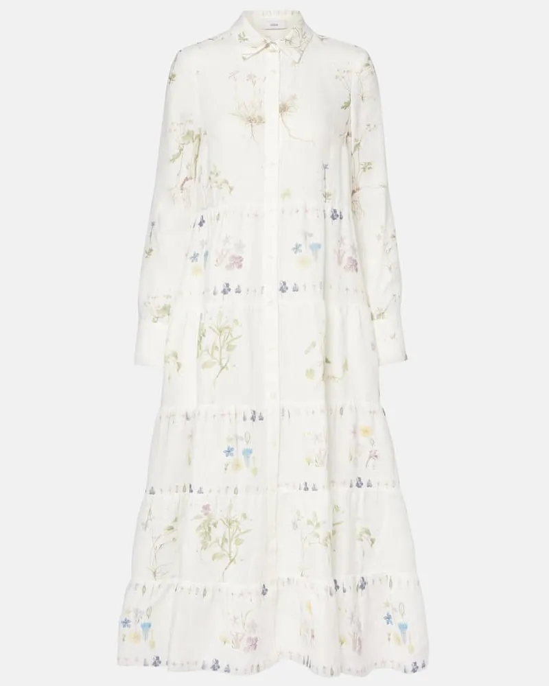Erdem Bedrucktes Hemdblusenkleid aus Leinen Weiß