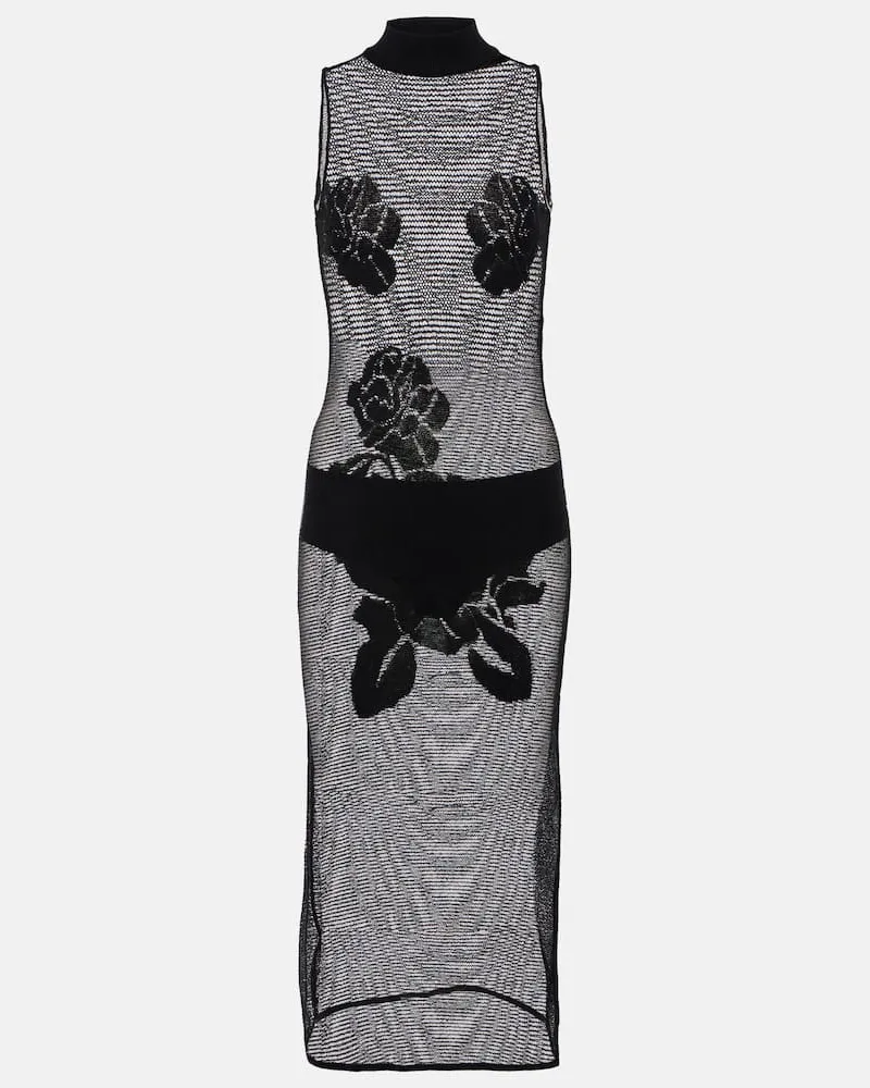 Magda Butrym Midikleid aus Mesh Schwarz
