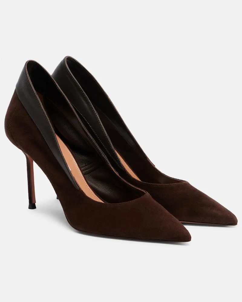 Aquazzura Pumps Guanto 85 aus Veloursleder mit Leder Braun