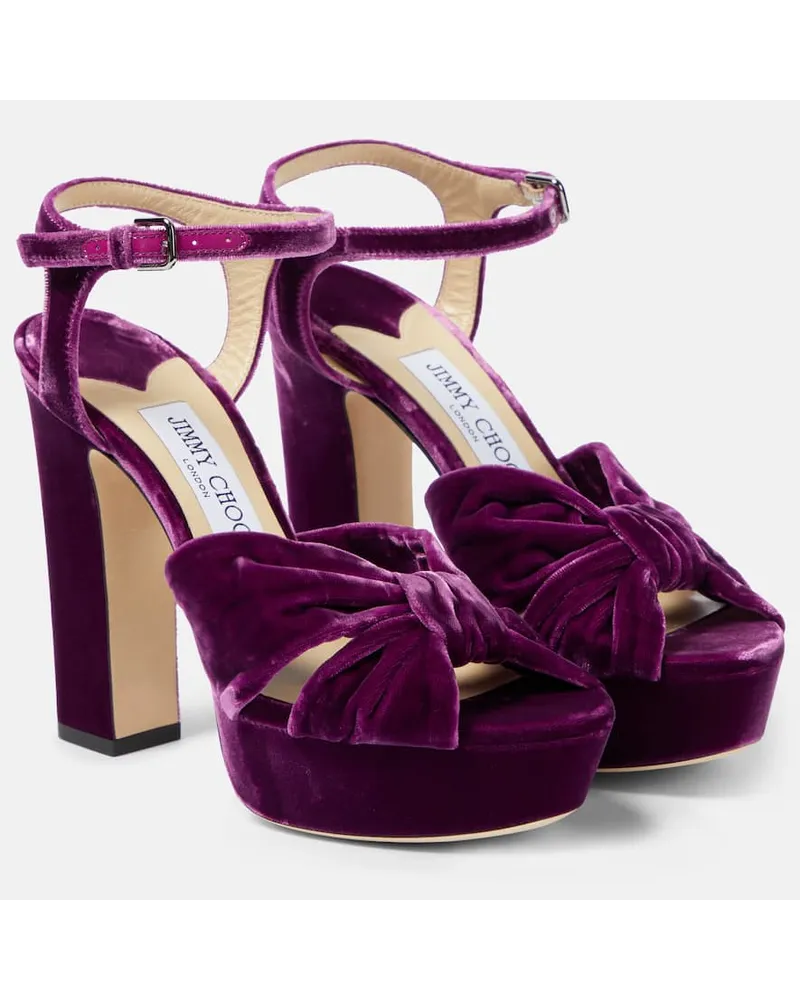 Jimmy Choo Plateausandalen Heloise 120 aus Samt Lila