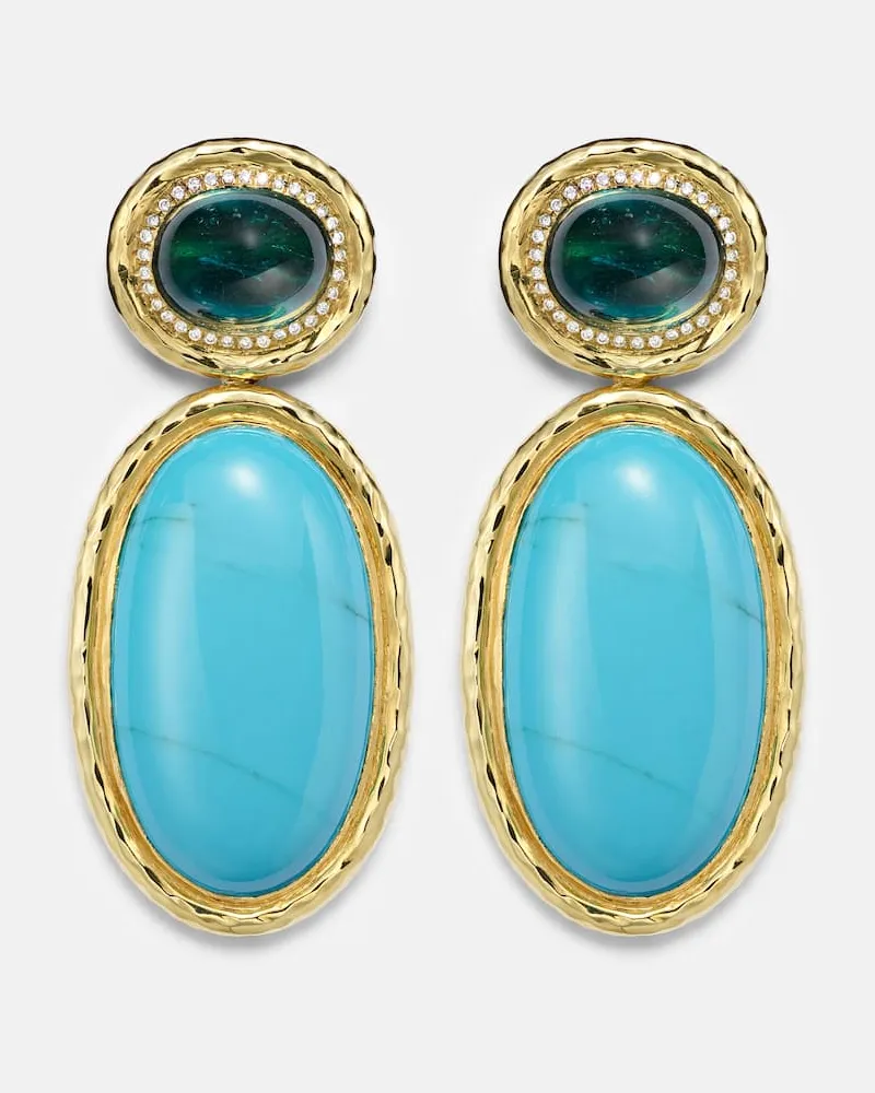 Octavia Elizabeth Ohrringe Bermuda Blue aus 18kt Gelbgold (750/1000) mit Diamanten, Turmalin und Türkis Gold