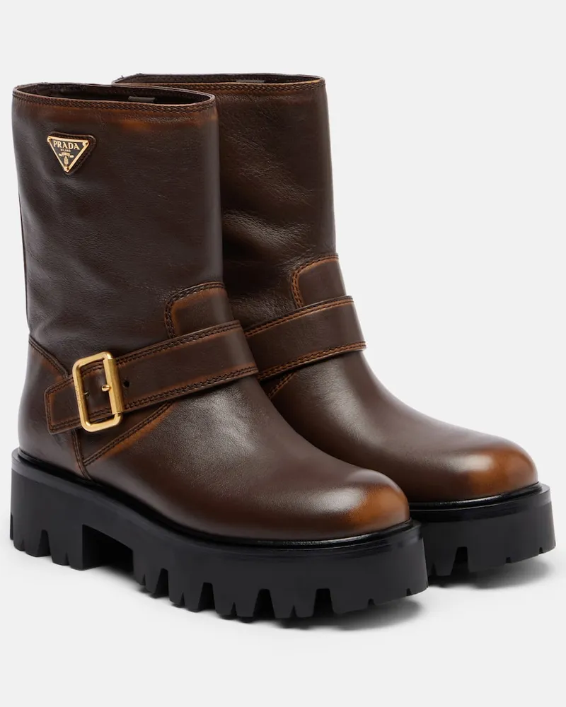 Prada Bikerstiefel aus Leder Braun