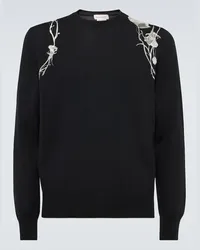 Alexander McQueen Bestickter Pullover aus Wolle Schwarz