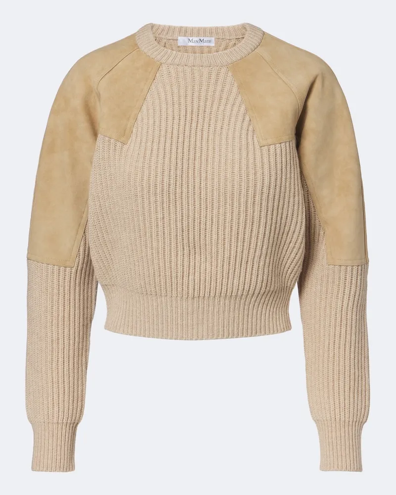 Max Mara Pullover aus Wolle und Kaschmir mit Veloursleder Beige