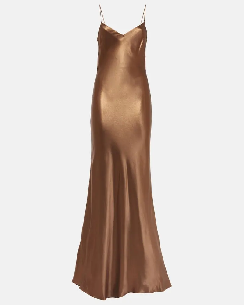 GALVAN Maxikleid Provence aus Satin Braun