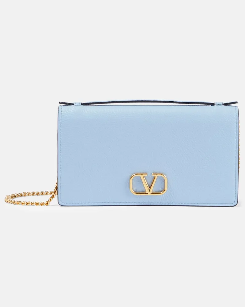 Valentino Garavani Portemonnaie mit Kettenriemen VLogo Signature Mini aus Leder Blau