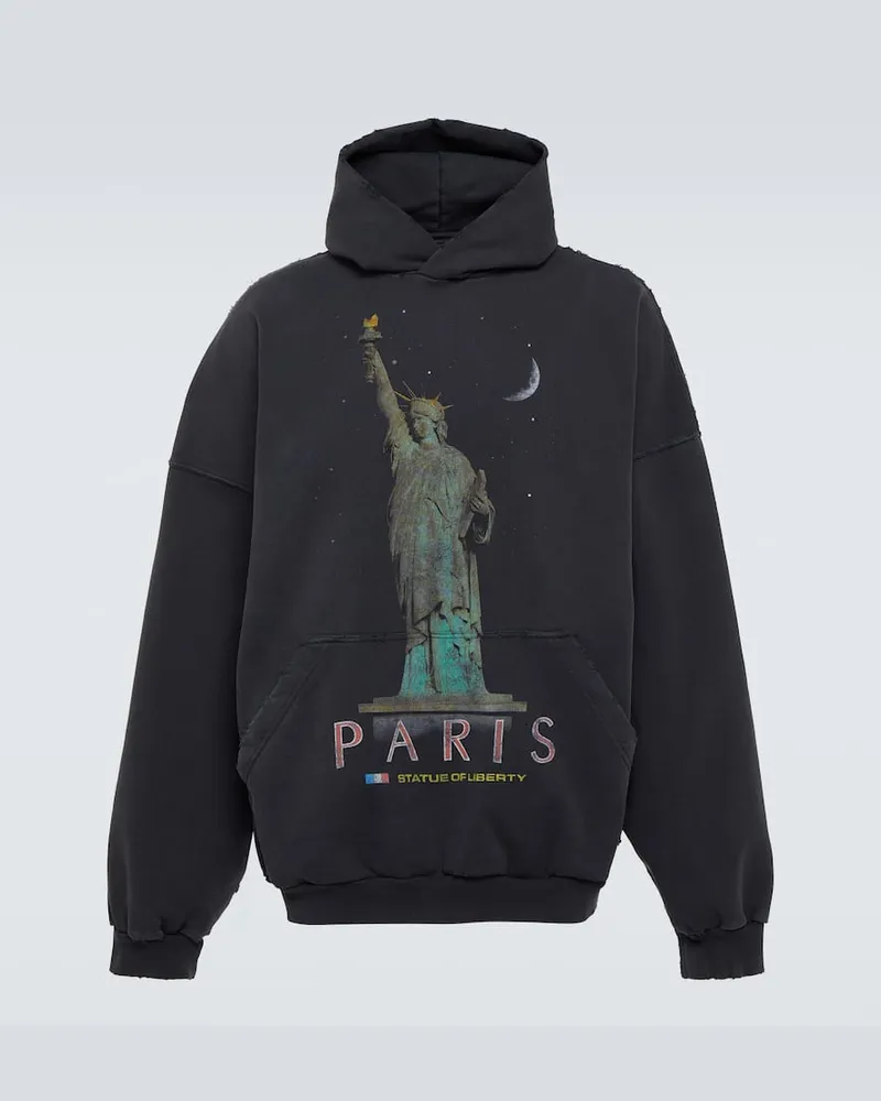 Balenciaga Bedruckter Hoodie Paris Liberty aus Baumwolle Schwarz