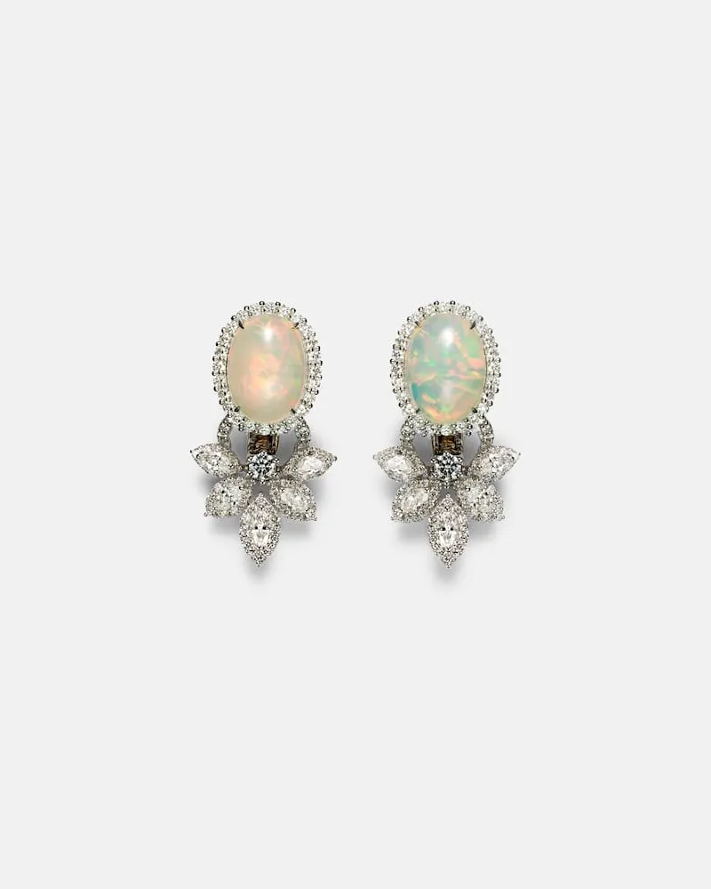 YEPREM Ohrringe Reign Supreme aus 18kt Weißgold mit Diamanten und Opal Silber
