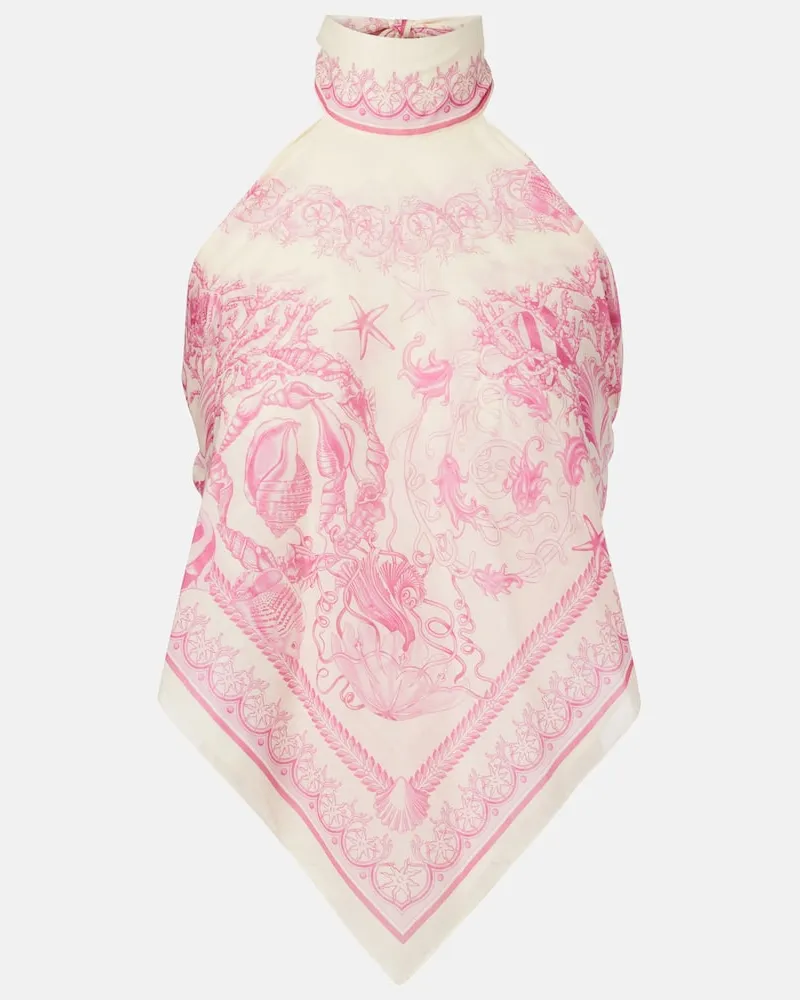 Versace Top Underwater Barocco aus Baumwolle und Seide Pink