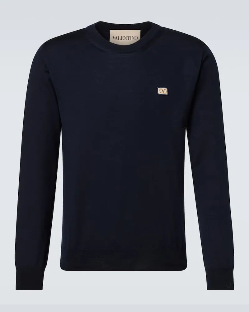 Valentino Garavani Pullover VLogo aus Schurwolle Blau