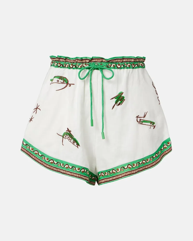 ALEMAIS Alémais Bestickte Shorts Wanda aus Leinen Weiß