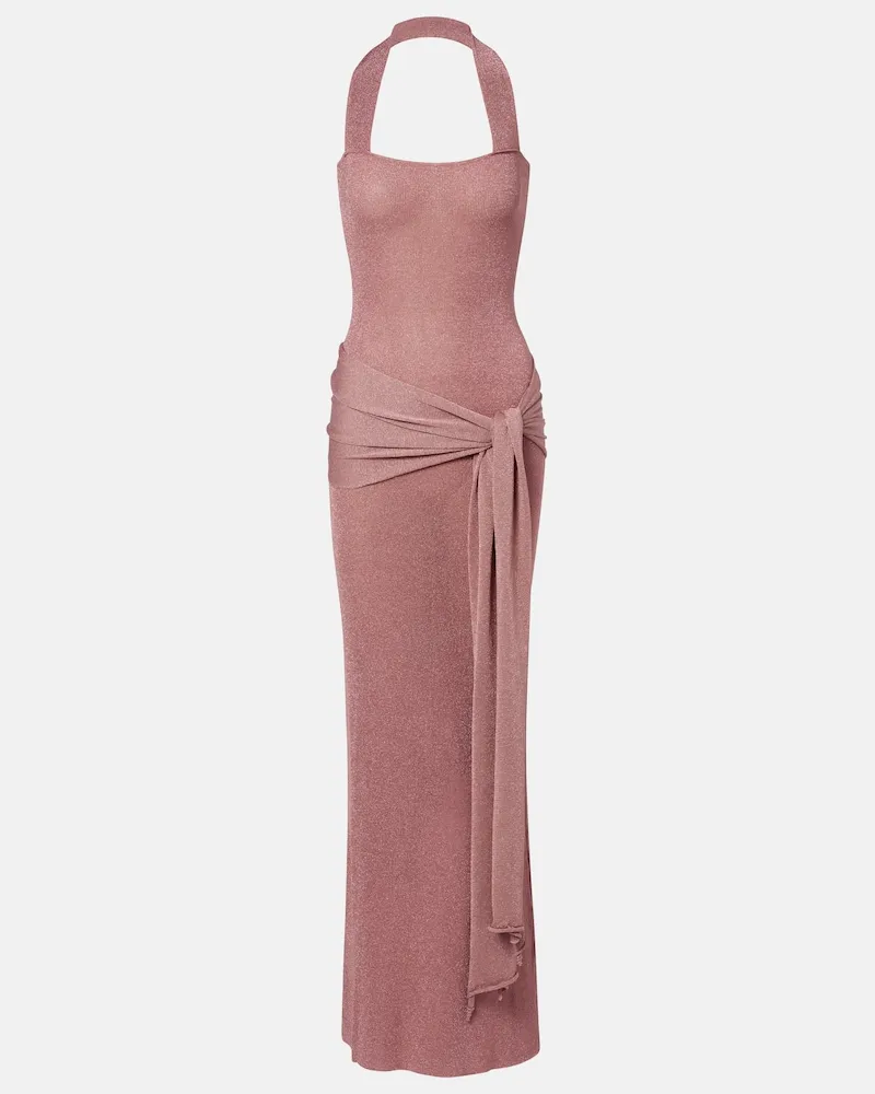 Aya Muse Maxikleid aus gestricktem Lamé Rosa