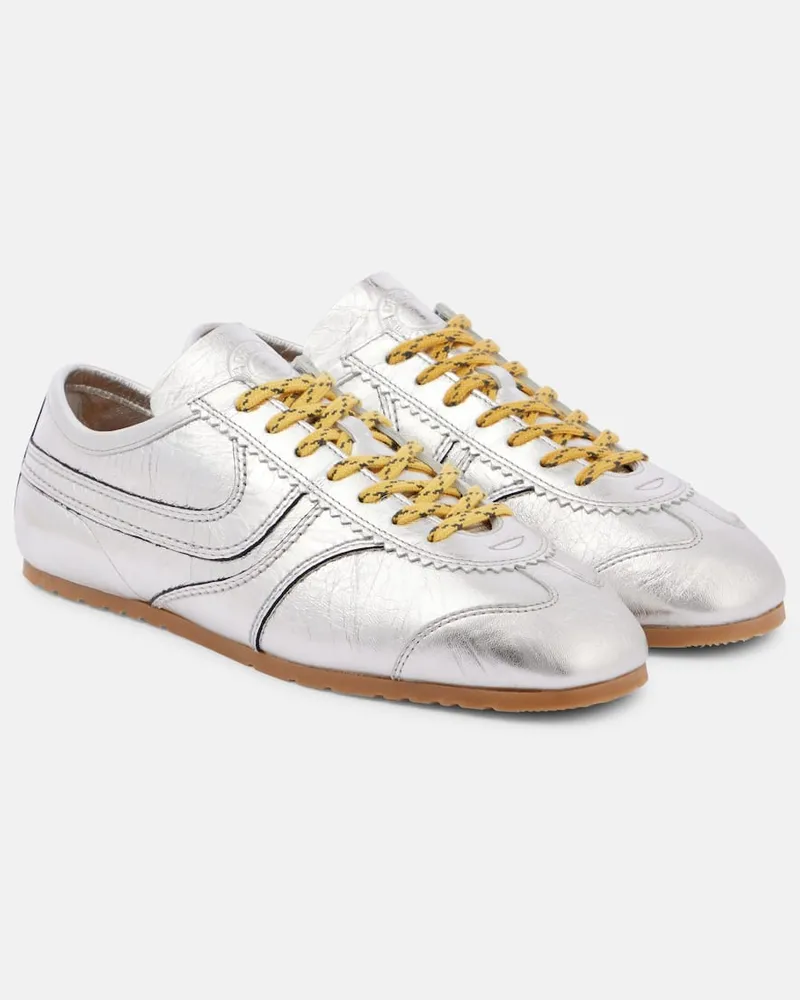 Dries van Noten Sneakers aus Metallic-Leder Silber