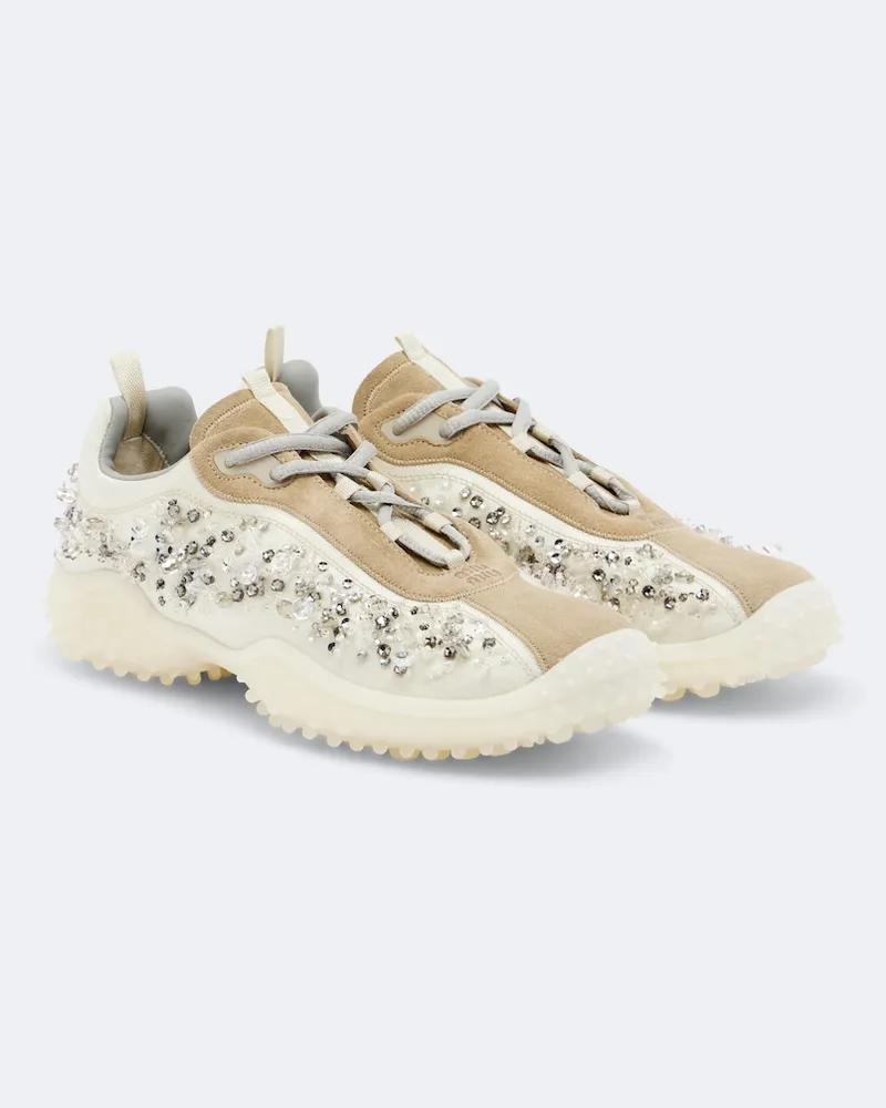 Miu Miu Verzierte Sneakers Bubble mit Veloursleder Weiß