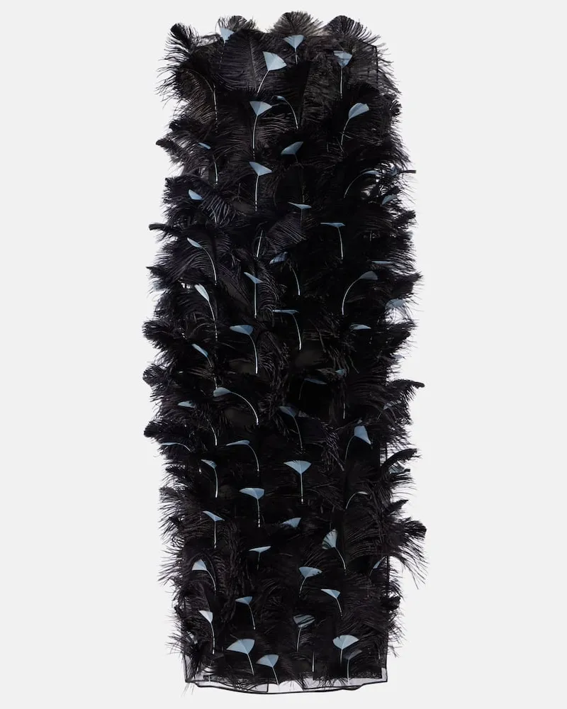 Prada Cocktailkleid aus Organza mit Federn Schwarz