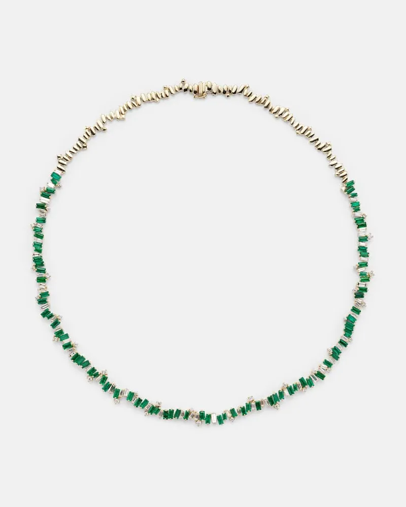 Suzanne Kalan Halskette Bold Burst aus 18kt Gelbgold mit Diamanten und Smaragden Gold