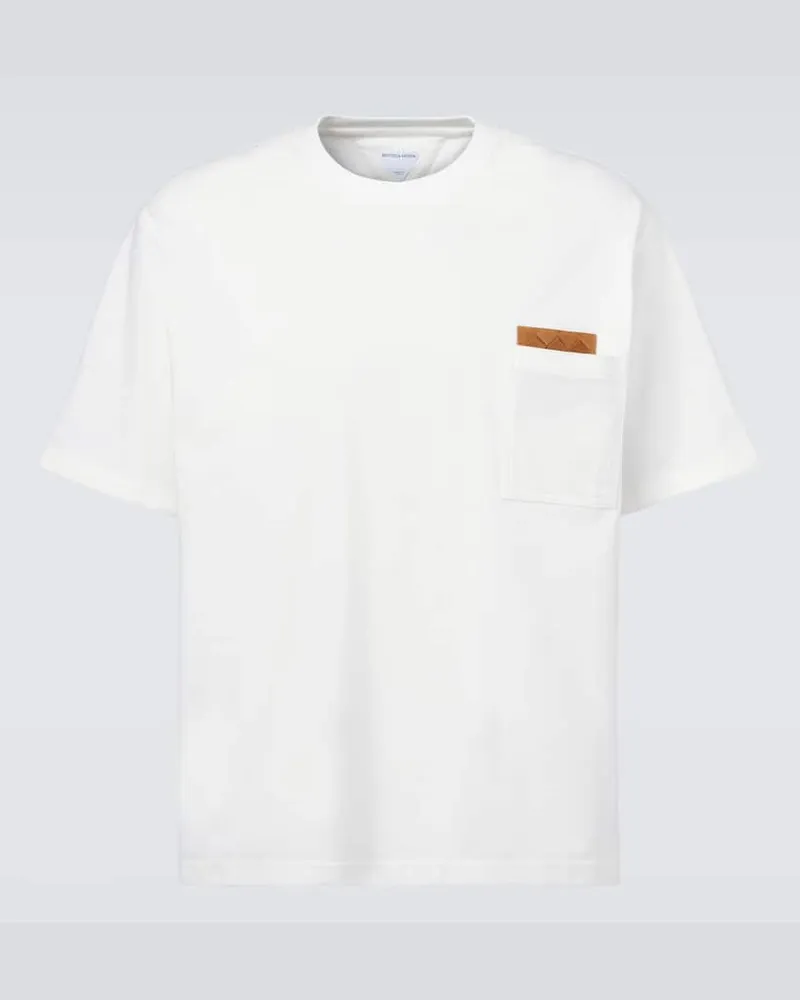 Bottega Veneta T-Shirt aus Baumwoll-Jersey mit Veloursleder Weiß