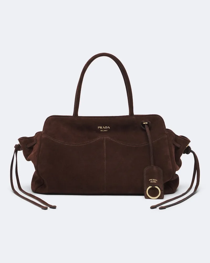 Prada Tote Bag Allusion Large aus Veloursleder Braun