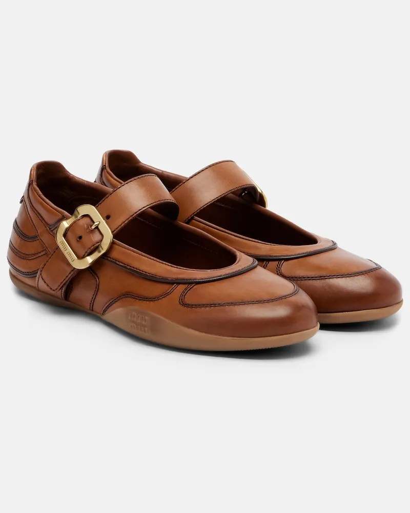 Miu Miu Mary-Jane-Ballerinas Gymnasium aus Leder Braun