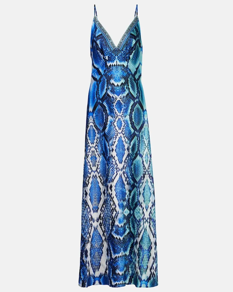Camilla Slipdress aus Seide mit Animal-Print Blau
