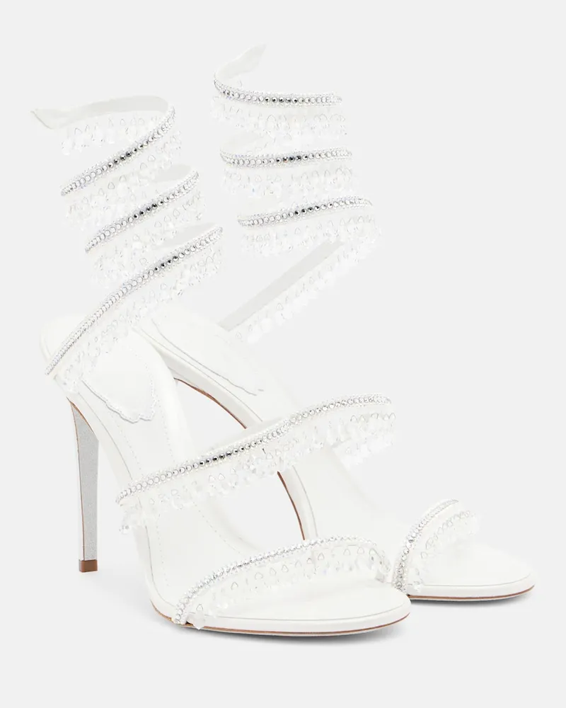 René Caovilla Sandalen Chandelier aus Satin mit Kristallen Weiß