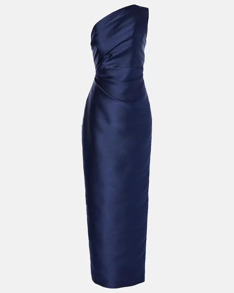 Solace London One-Shoulder-Maxikleid Kira aus Twill Blau