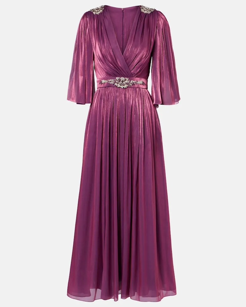 COSTARELLOS Verzierte Robe aus Lurex mit Kristallen Violett