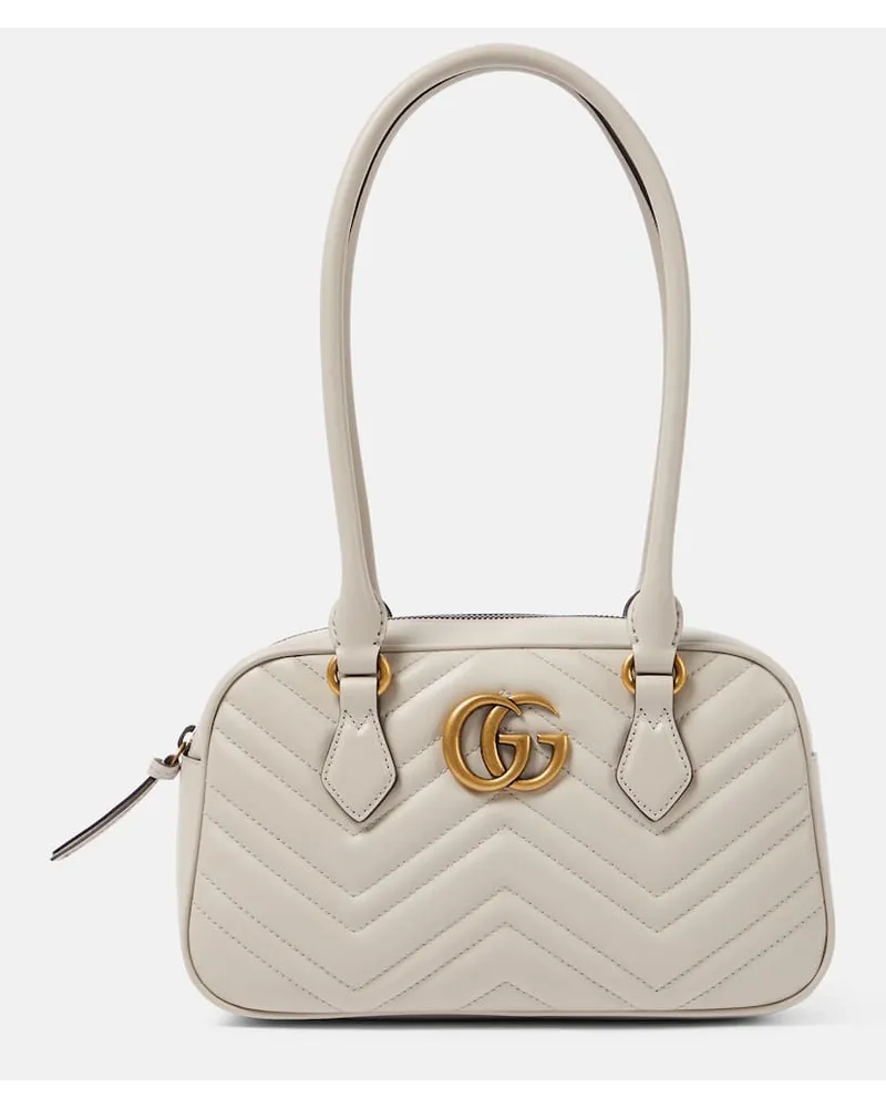 Gucci Schultertasche GG Marmont Small aus Leder Weiss