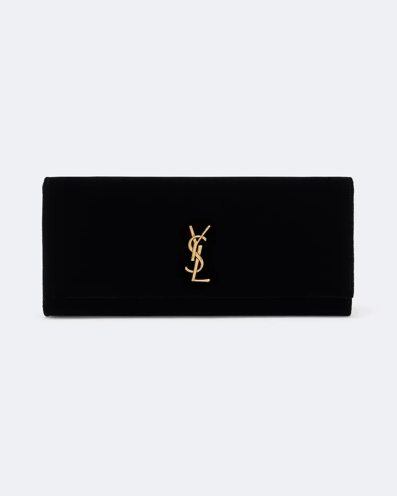 Saint Laurent Clutch Kate Small aus Samt mit Leder Schwarz