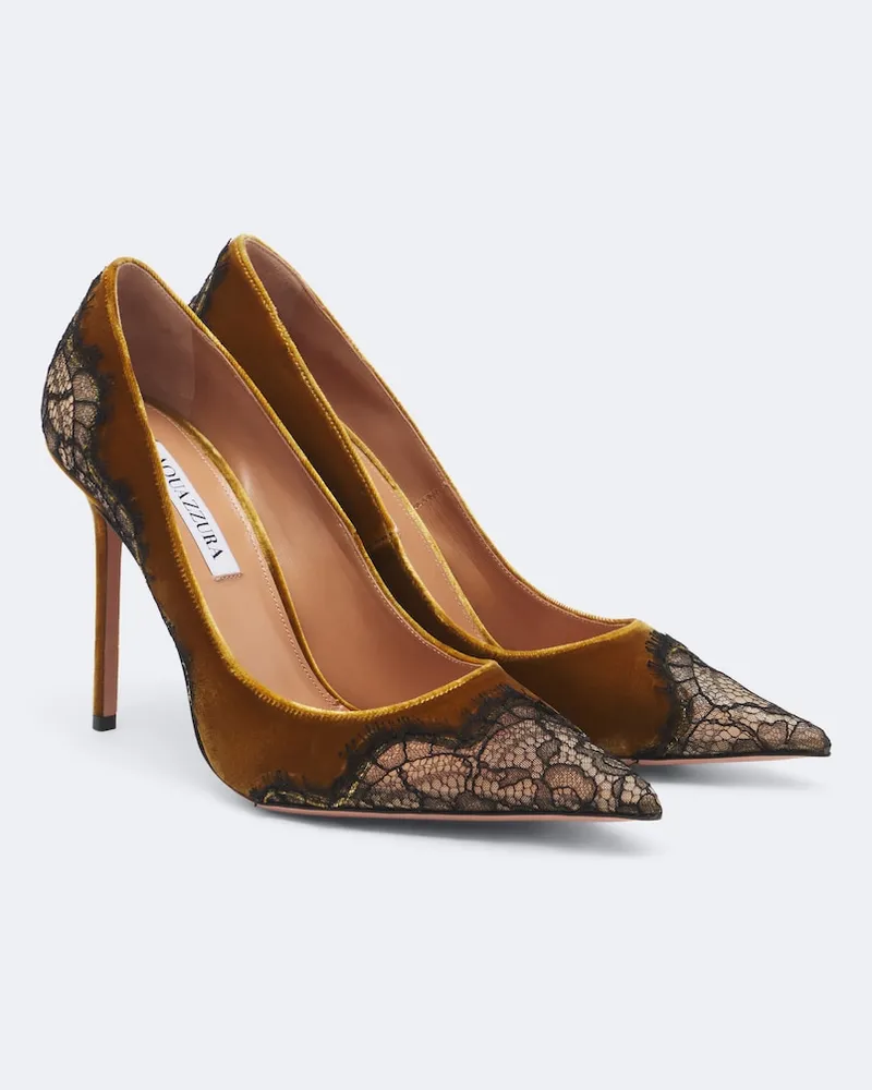 Aquazzura Pumps Meadow aus Samt mit Spitze Braun