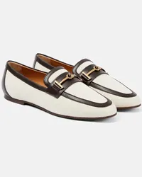 TOD'S Loafers T Ring aus Canvas mit Leder Beige