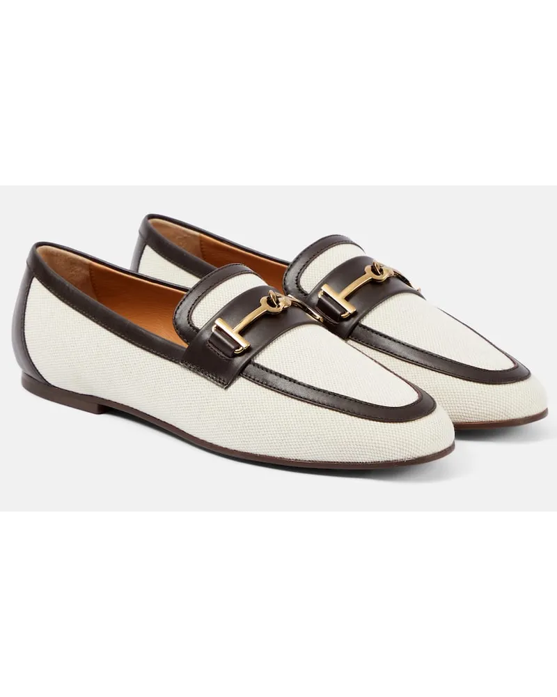 TOD'S Loafers T Ring aus Canvas mit Leder Beige