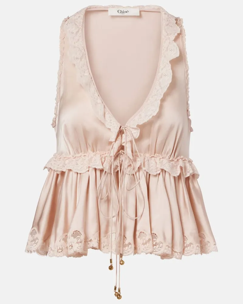 Chloé Chloé Top aus Seidensatin mit Spitze Pink
