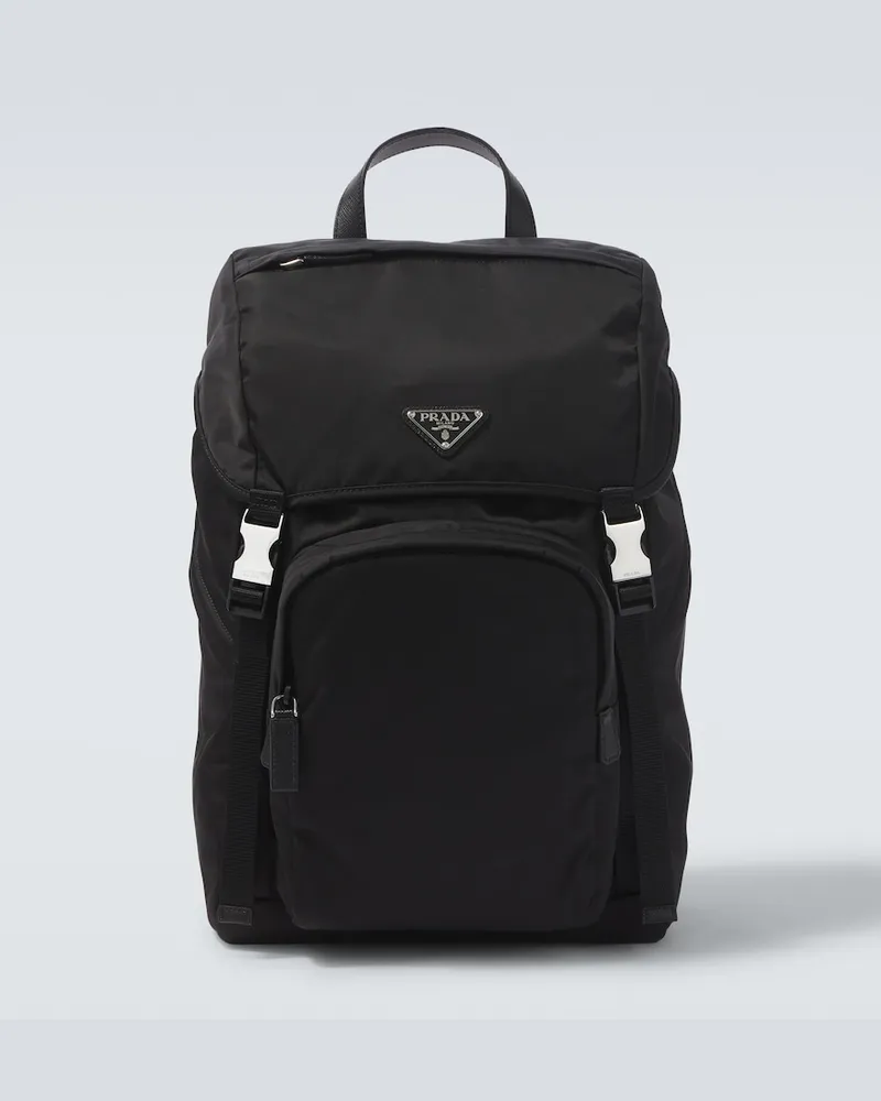 Prada Rucksack aus Re-Nylon mit Saffiano-Leder Schwarz