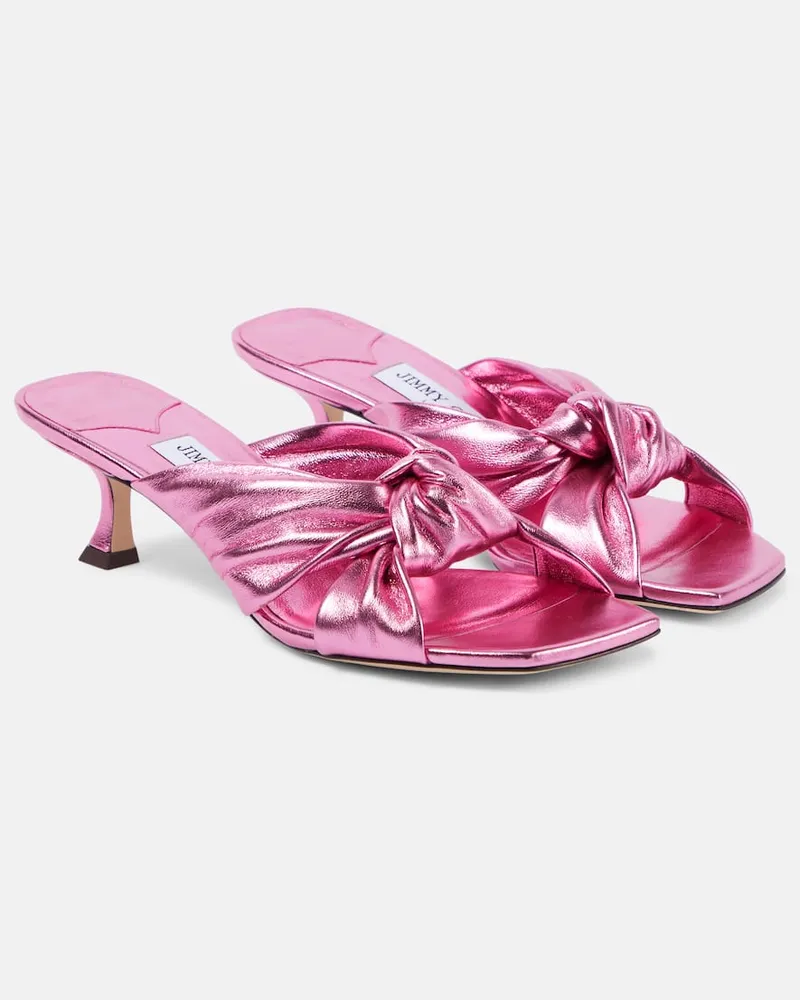 Jimmy Choo Pantoletten Avenue 50 aus Metallic-Leder Rosa