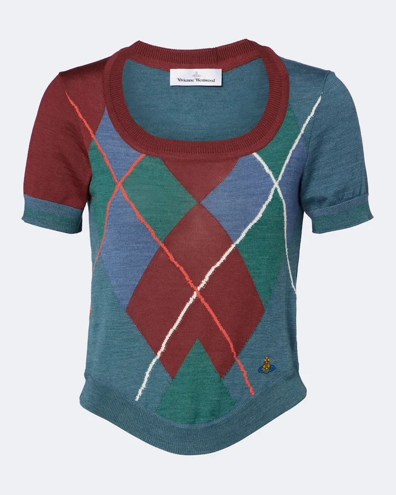Vivienne Westwood Argyle Pullover aus Wolle und Baumwolle Blau