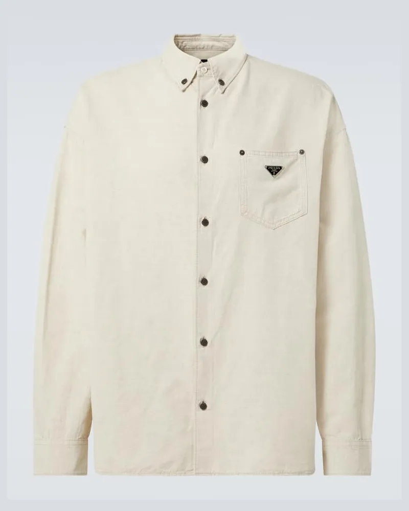 Prada Hemd aus Baumwolle und Leinen Beige