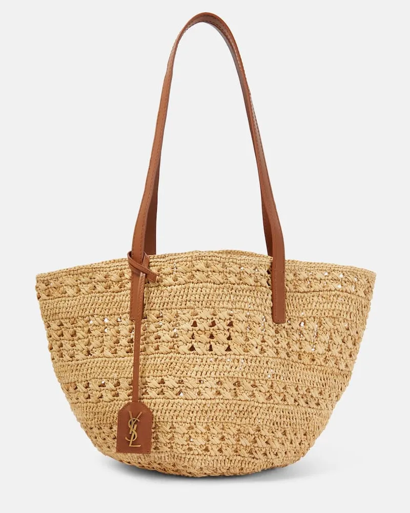 Saint Laurent Schultertasche Panier Small aus Raffiabast Neutral