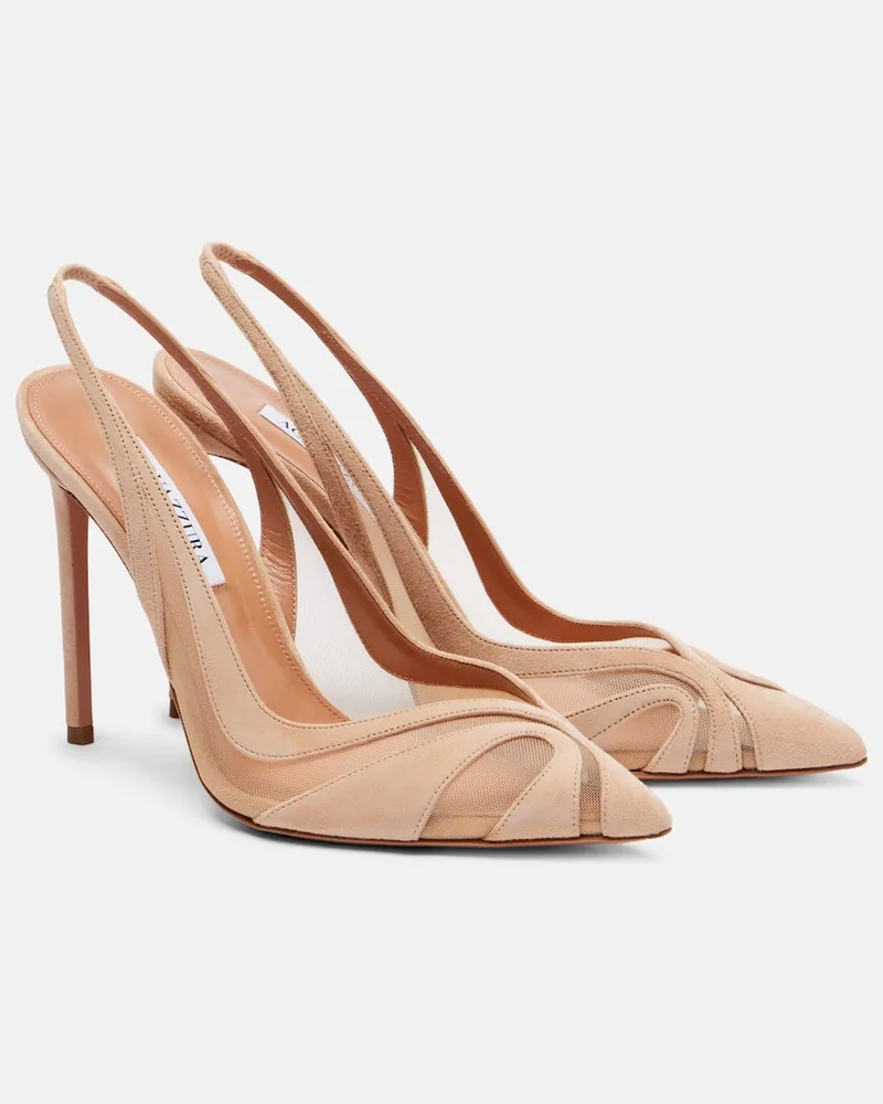 Aquazzura Slingback-Pumps Lune 105 aus Mesh und Veloursleder Rosa