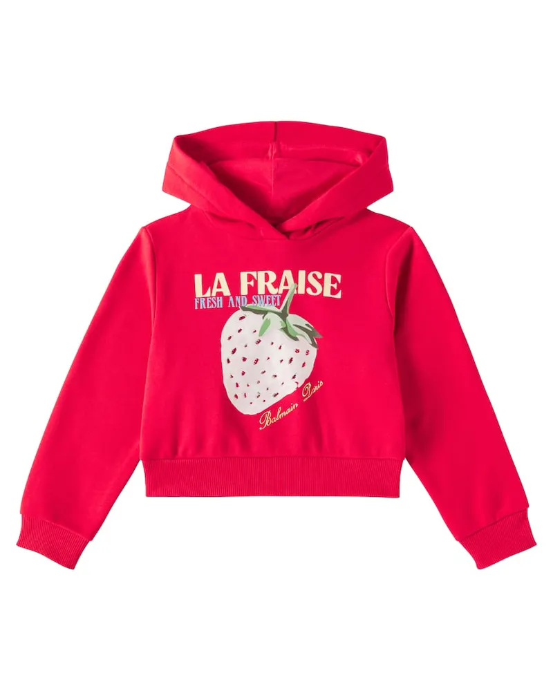 Balmain Hoodie aus Baumwoll-Jersey Rot