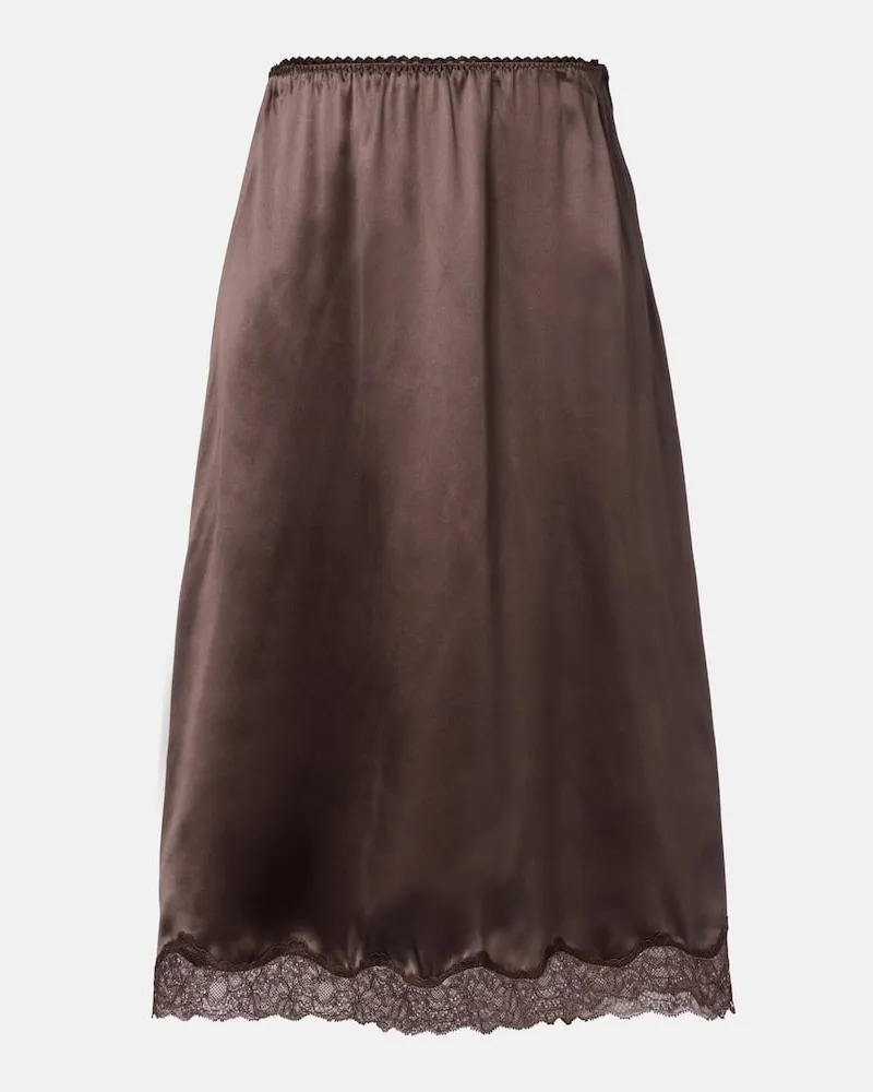 Magda Butrym Midirock aus Seidensatin mit Spitze Braun